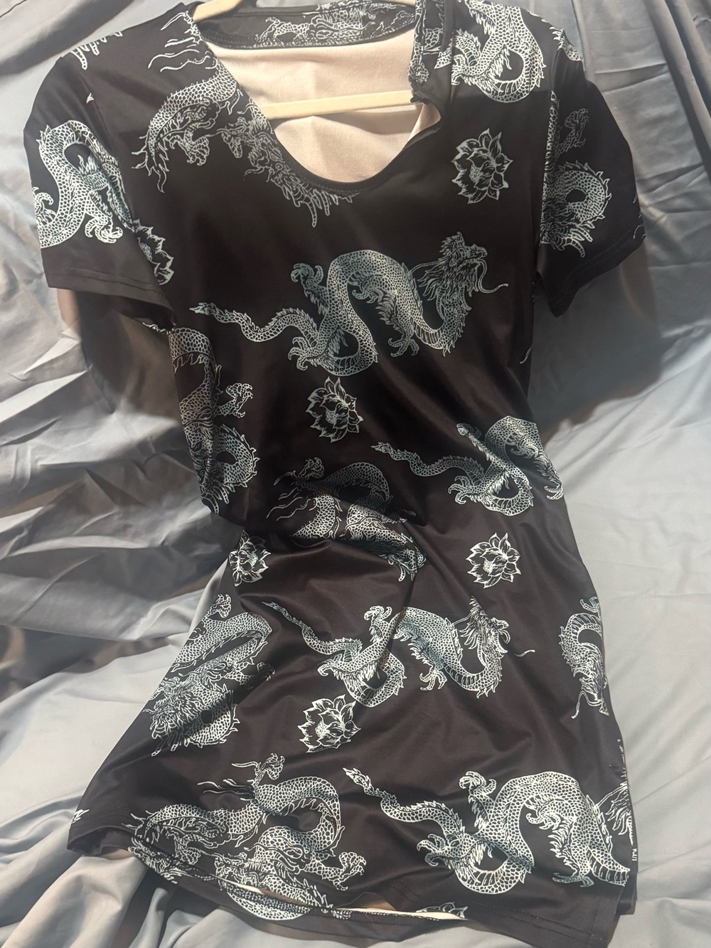 Navy dragon print cutout bodycon dress